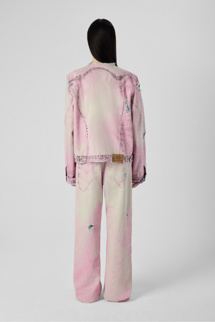 DISTORTED PRINT DISTRESSED DENIM JACKET