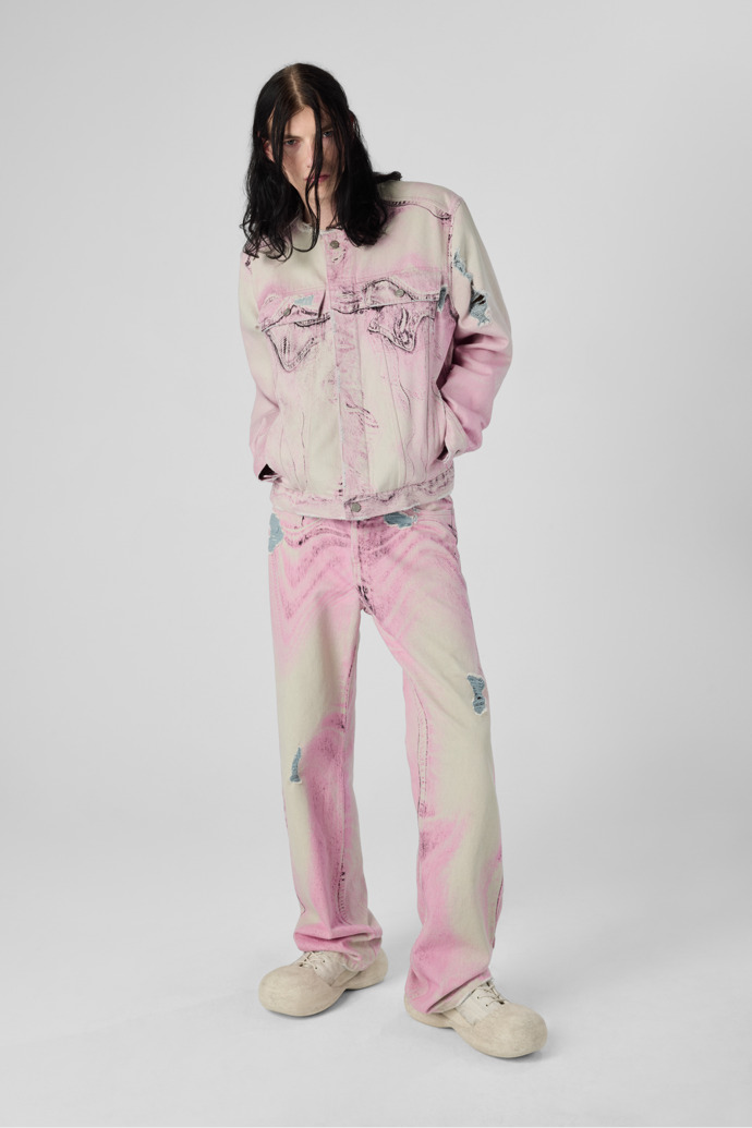 DISTORTED PRINT DISTRESSED DENIM JACKET