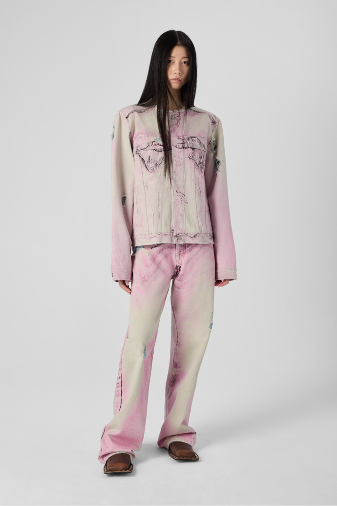 DISTORTED PRINT DISTRESSED DENIM JACKET