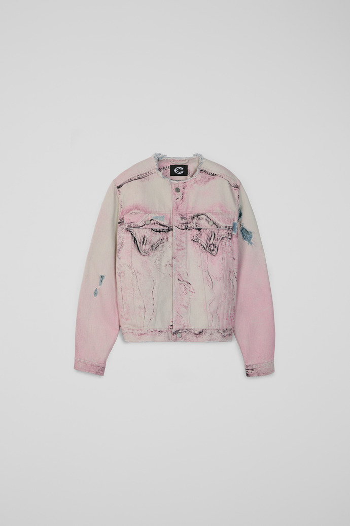 DISTORTED PRINT DISTRESSED DENIM JACKET