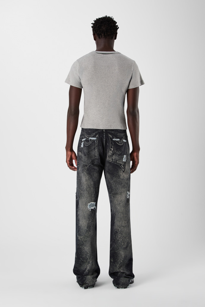 DISTORTED PRINT DISTRESSED DENIM JEANS BLACK-Gray