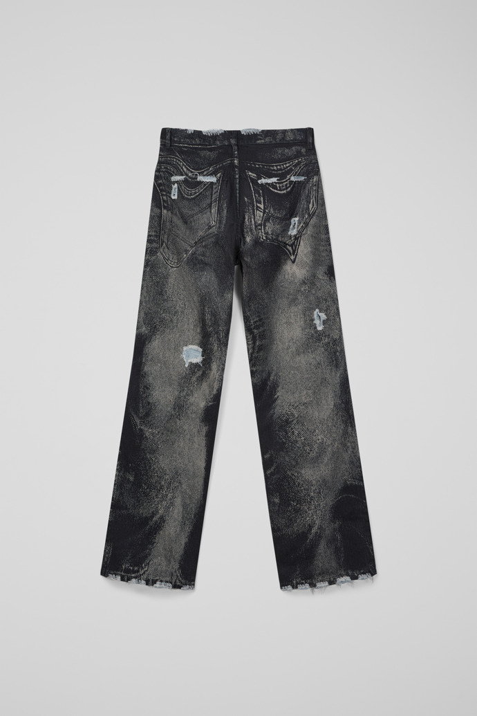 Back view of DISTORTED PRINT DISTRESSED DENIM JEANS BLACK-Gray