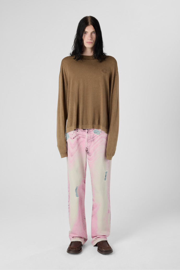 DISTORTED PRINT DISTRESSED DENIM JEANS