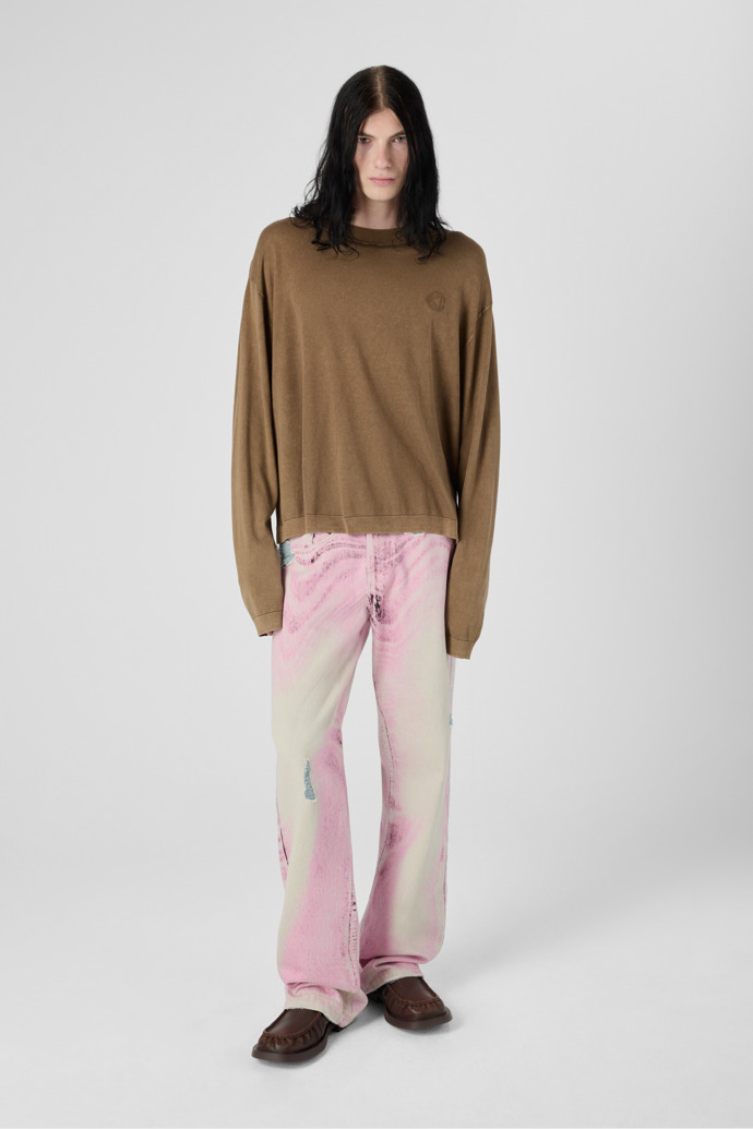 DISTORTED PRINT DISTRESSED DENIM JEANS