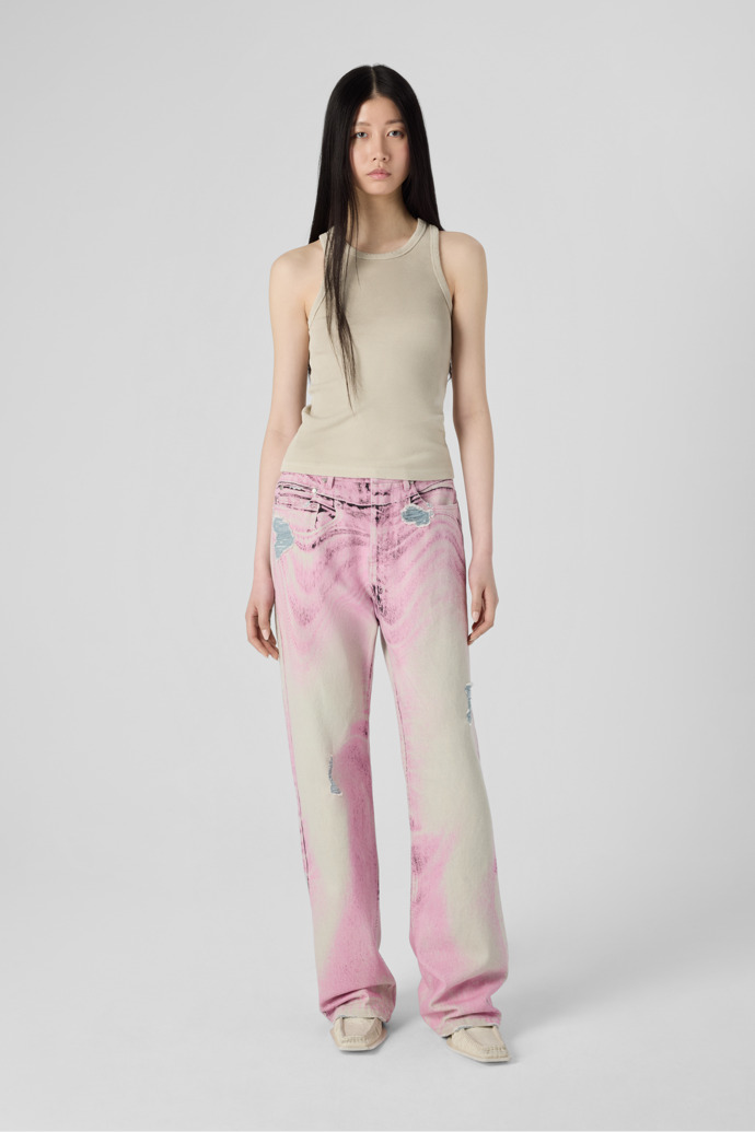 DISTORTED PRINT DISTRESSED DENIM JEANS