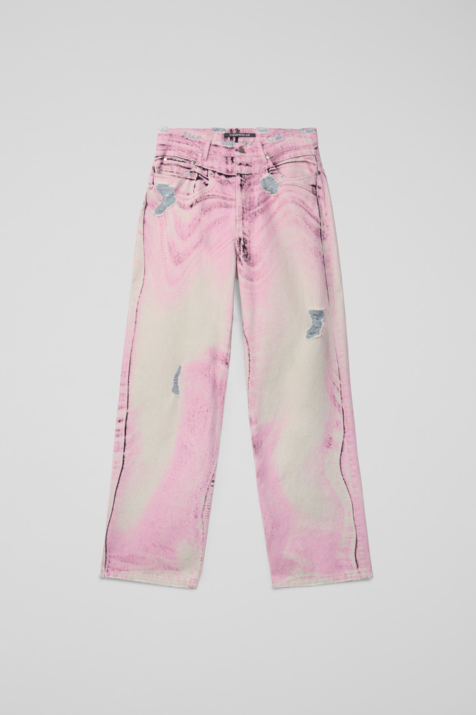 DISTORTED PRINT DISTRESSED DENIM JEANS
