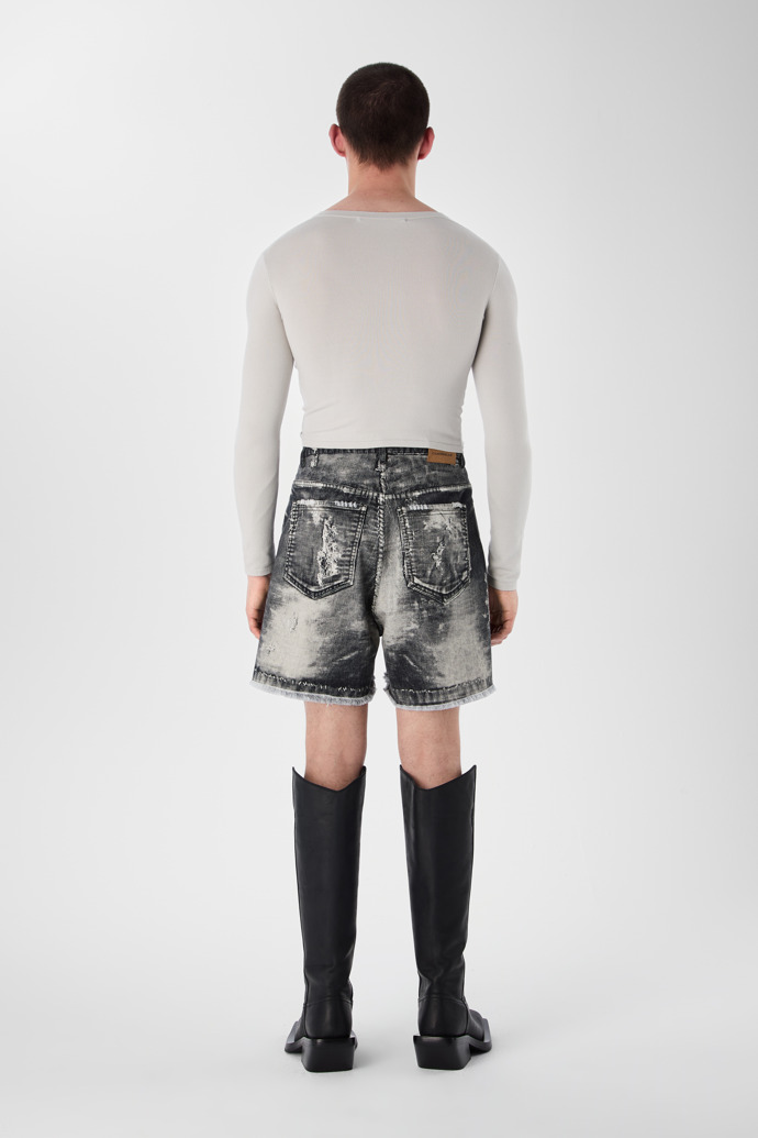 CORDUROY PRINT DENIM CUTOFF SHORTS NOIR