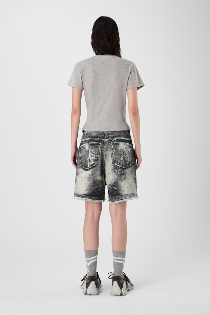 CORDUROY PRINT DENIM CUTOFF SHORTS BLACK