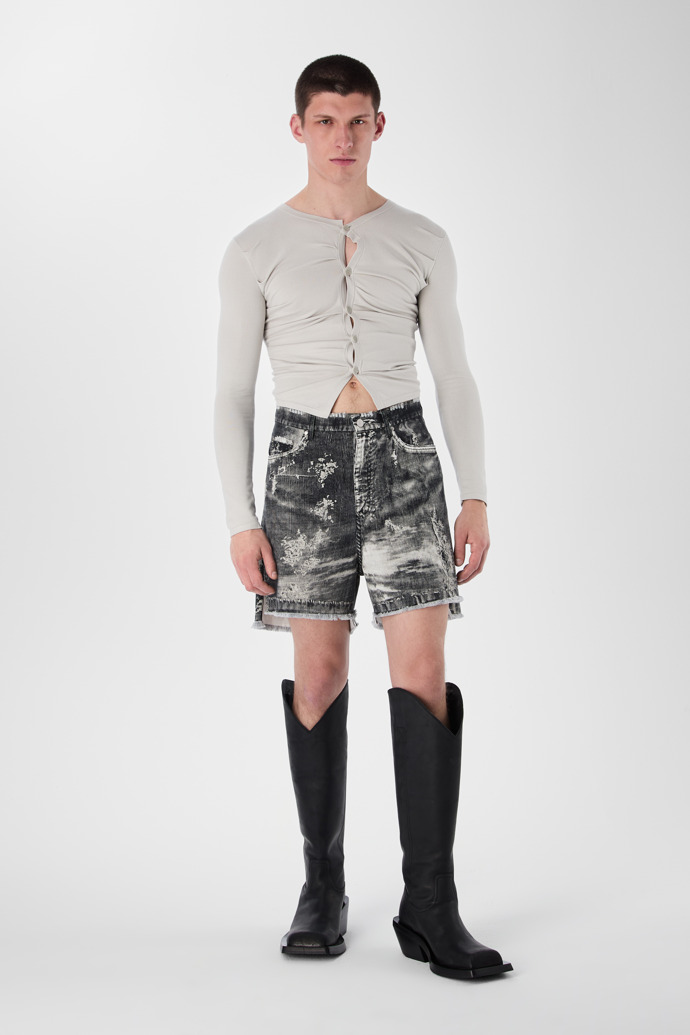 CORDUROY PRINT DENIM CUTOFF SHORTS NOIR