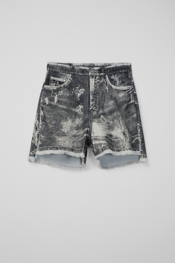 CORDUROY PRINT DENIM CUTOFF SHORTS NOIR