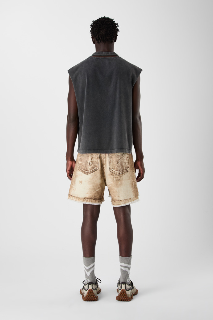 CORDUROY PRINT DENIM CUTOFF SHORTS BEIGE