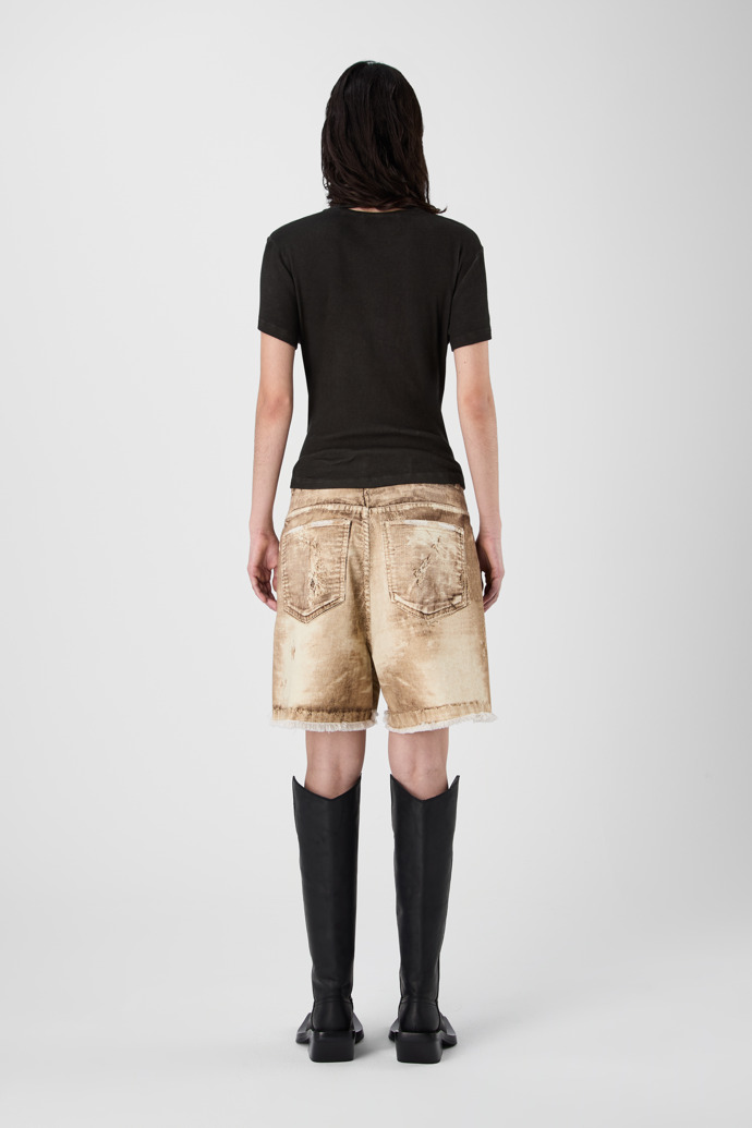 CORDUROY PRINT DENIM CUTOFF SHORTS BEIGE