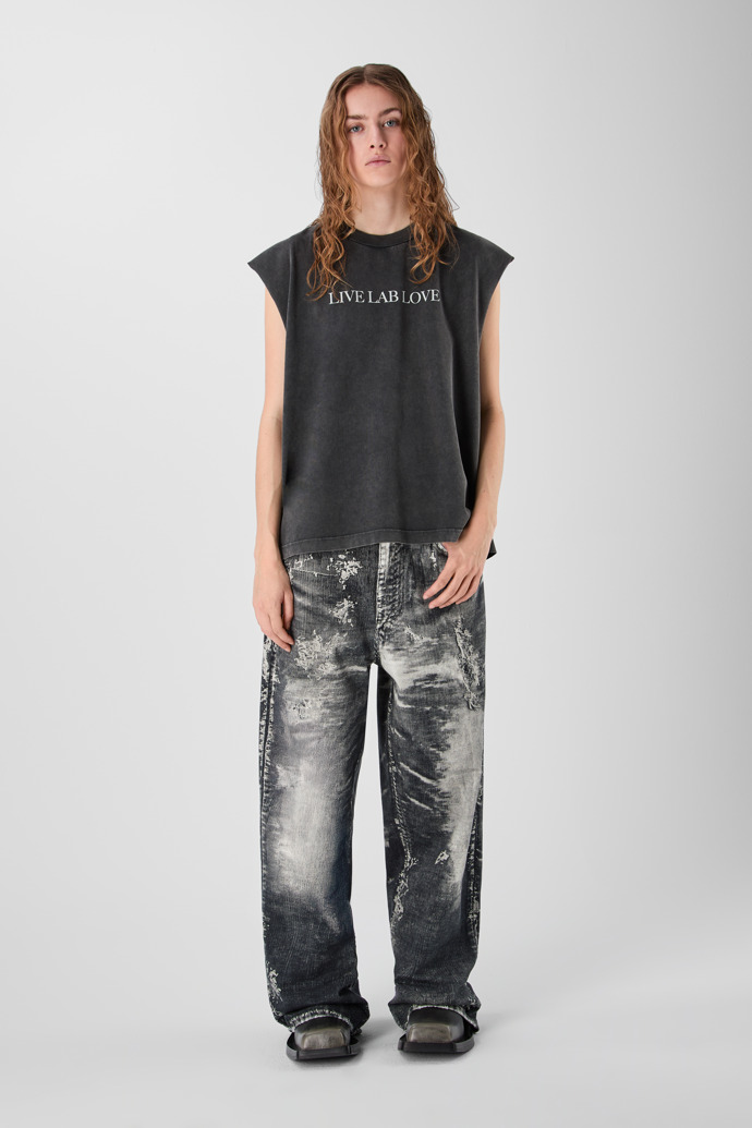 CORDUROY PRINT DENIM LOOSE JEANS BLACK