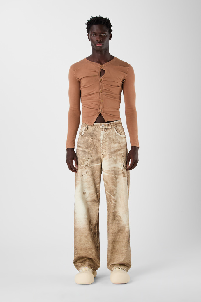 CORDUROY PRINT DENIM LOOSE JEANS BEIGE