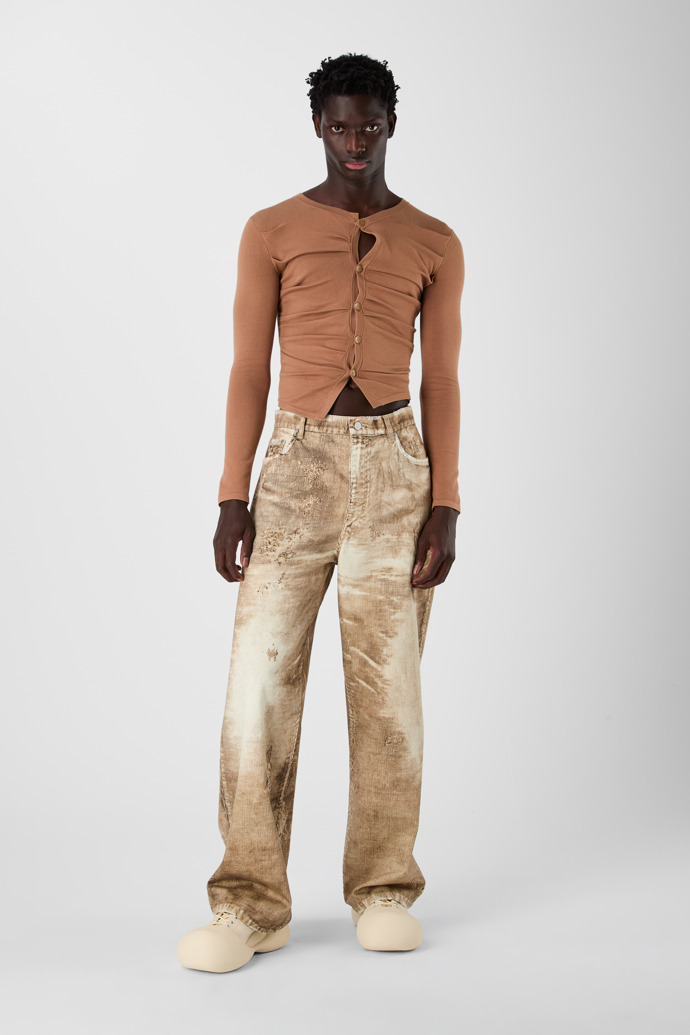 CORDUROY PRINT DENIM LOOSE JEANS BEIGE