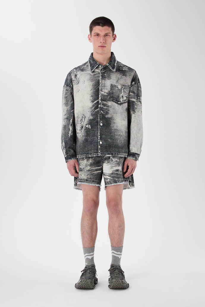 CORDUROY PRINT DENIM SHIRT BLACK