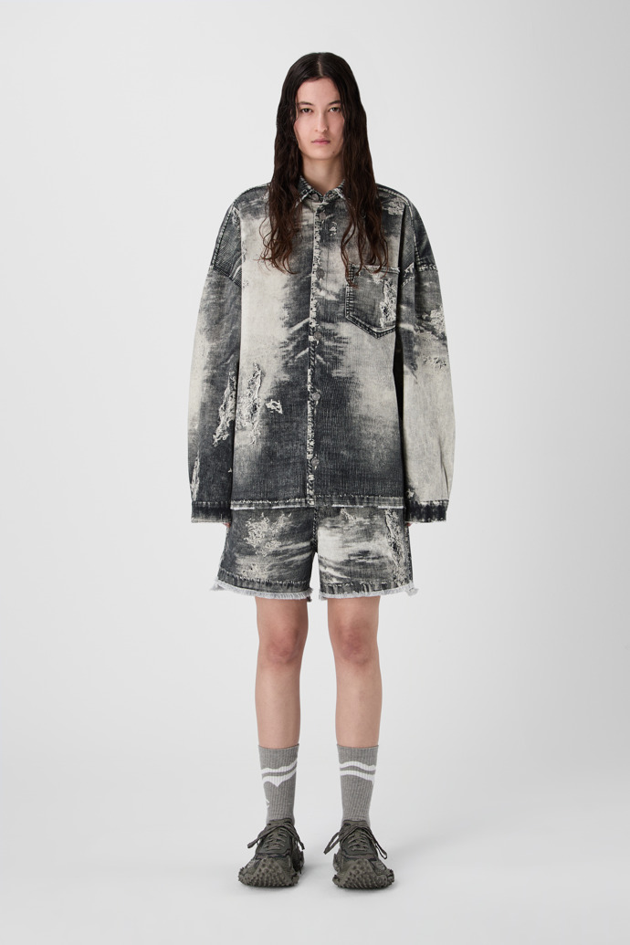 CORDUROY PRINT DENIM SHIRT BLACK