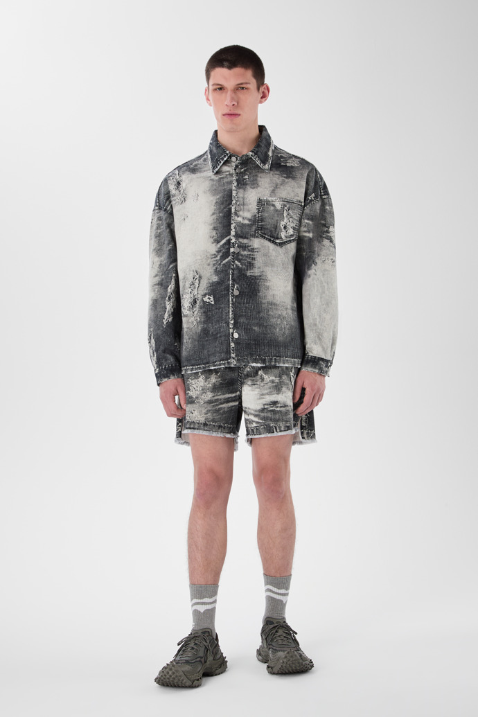 CORDUROY PRINT DENIM SHIRT BLACK