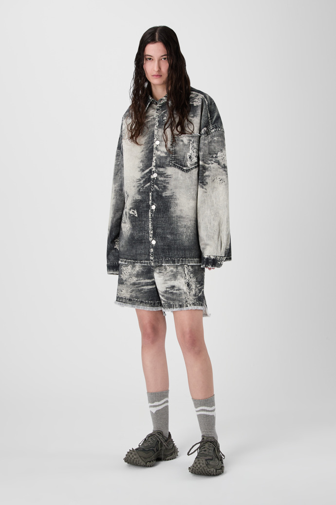 CORDUROY PRINT DENIM SHIRT BLACK