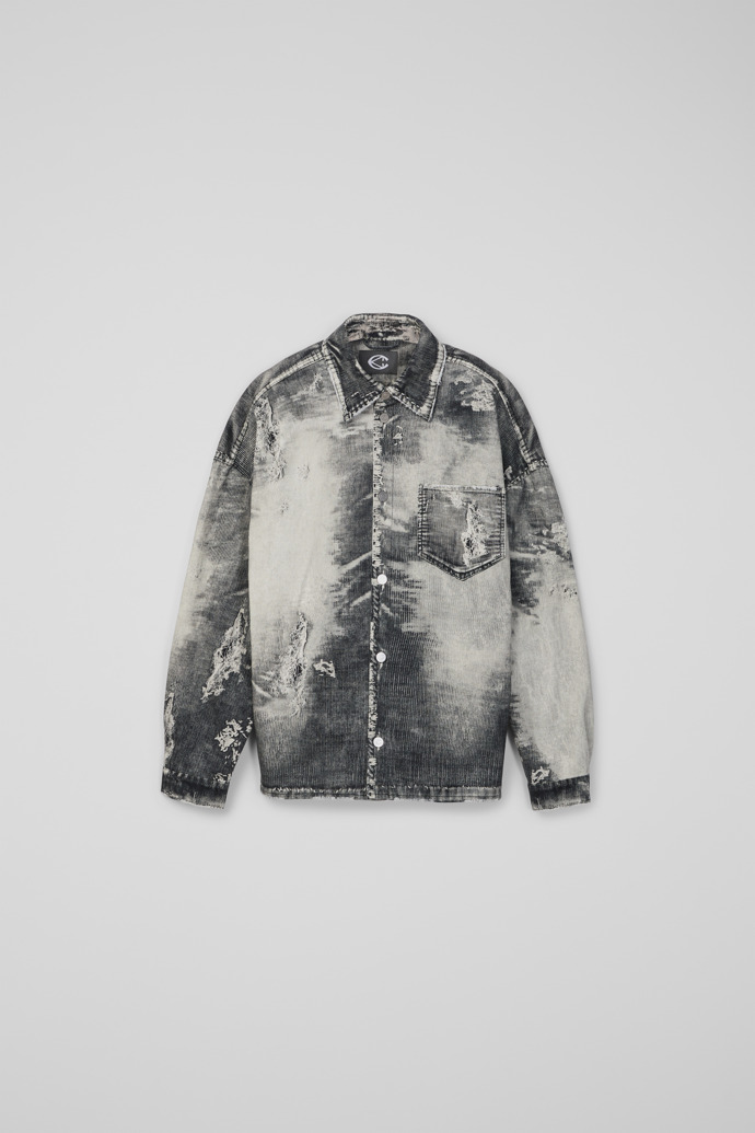 Side view of CORDUROY PRINT DENIM SHIRT BLACK