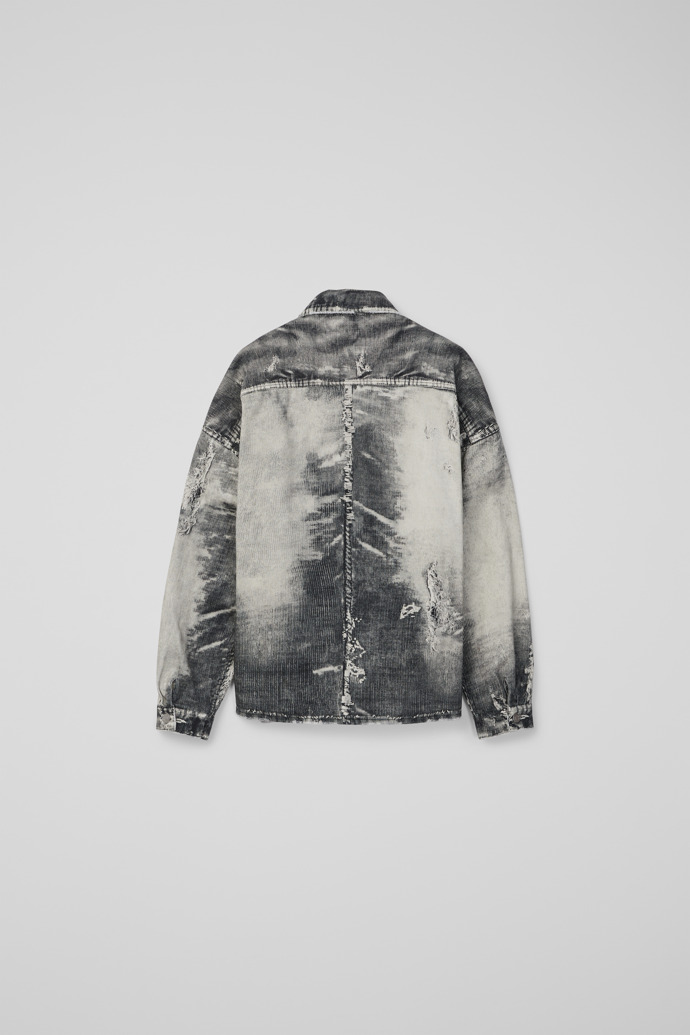 Back view of CORDUROY PRINT DENIM SHIRT BLACK