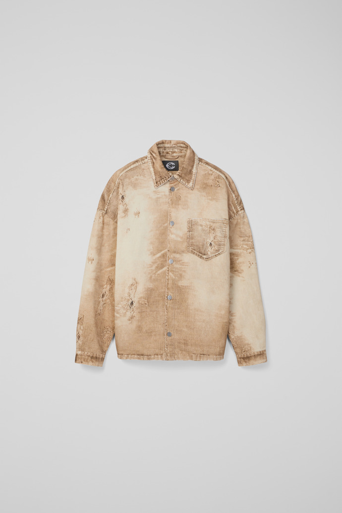 Side view of CORDUROY PRINT DENIM SHIRT BEIGE