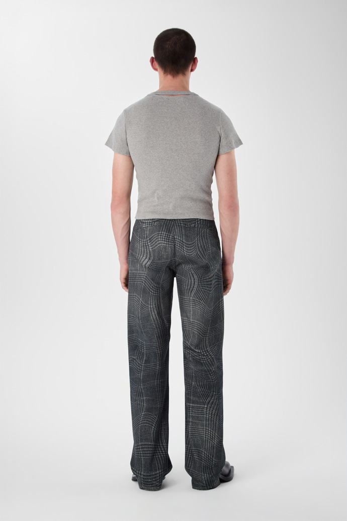 DISTORTED TARTAN PRINT DENIM JEANS