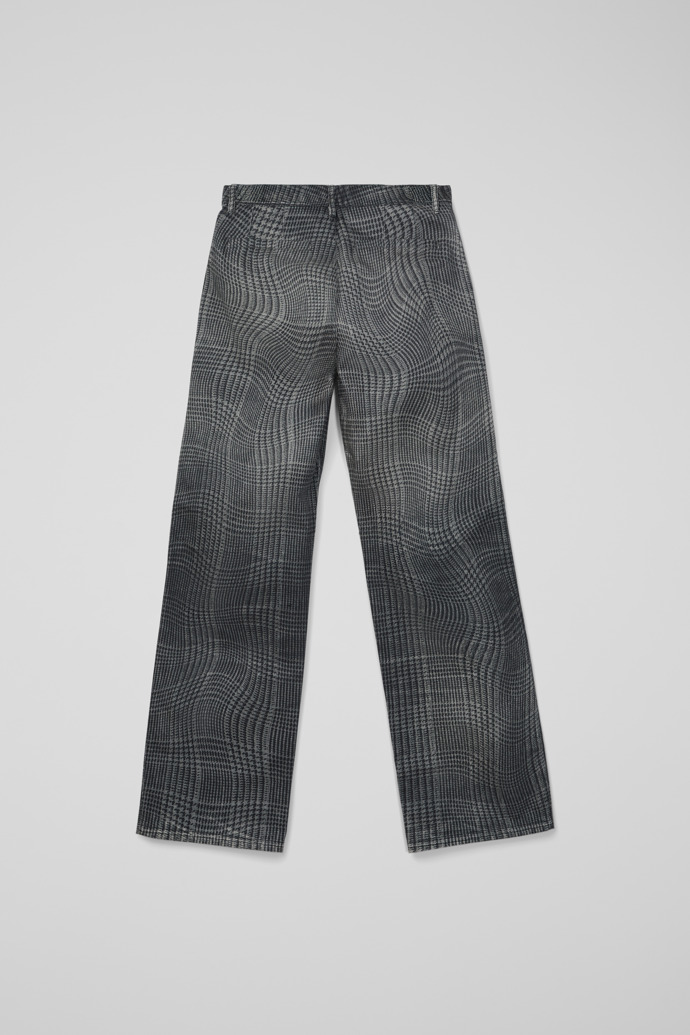 Back view of DISTORTED TARTAN PRINT DENIM JEANS BLACK