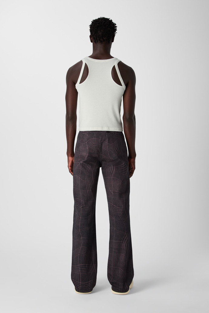 DISTORTED TARTAN PRINT DENIM JEANS BORDEAUX