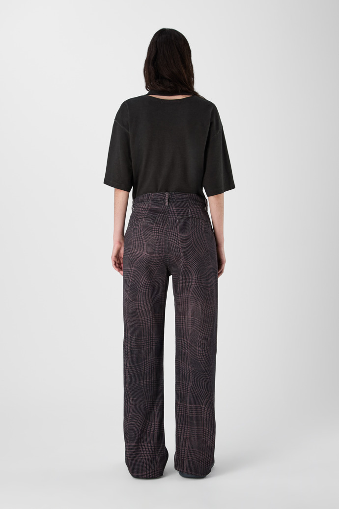 DISTORTED TARTAN PRINT DENIM JEANS BURGUNDY