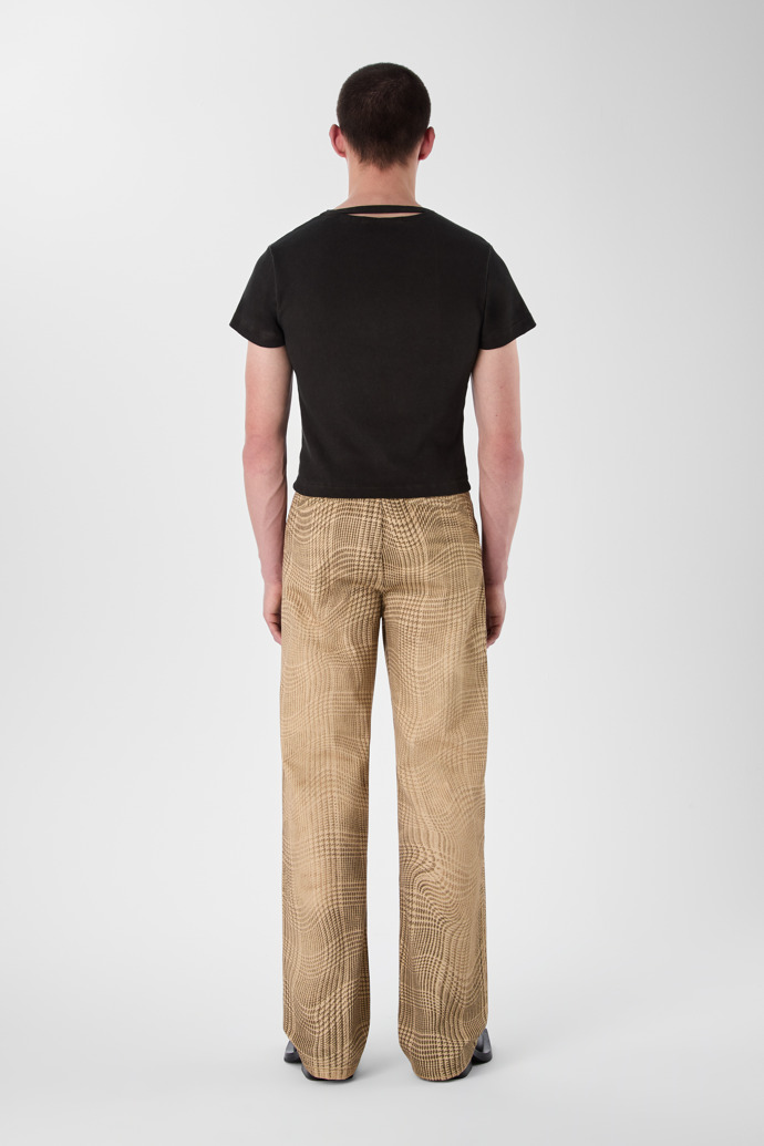 DISTORTED TARTAN PRINT DENIM JEANS BROWN