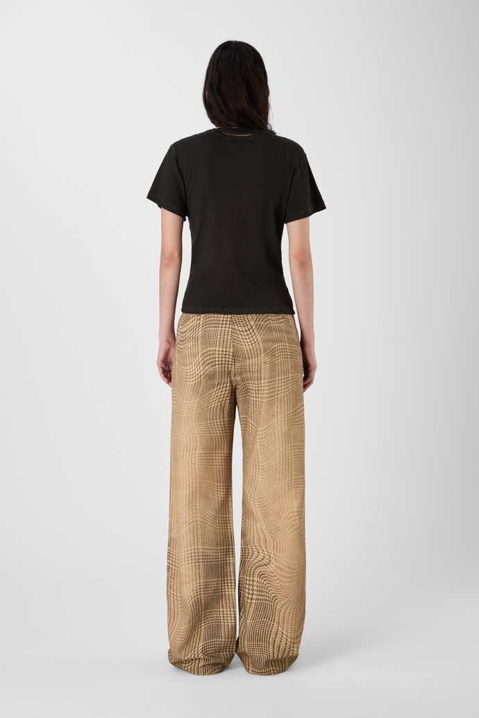 DISTORTED TARTAN PRINT DENIM JEANS BROWN