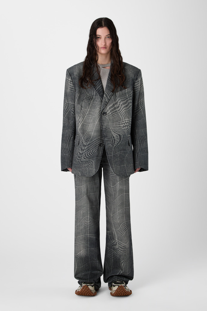 DISTORTED TARTAN PRINT DENIM BLAZER NEGRO