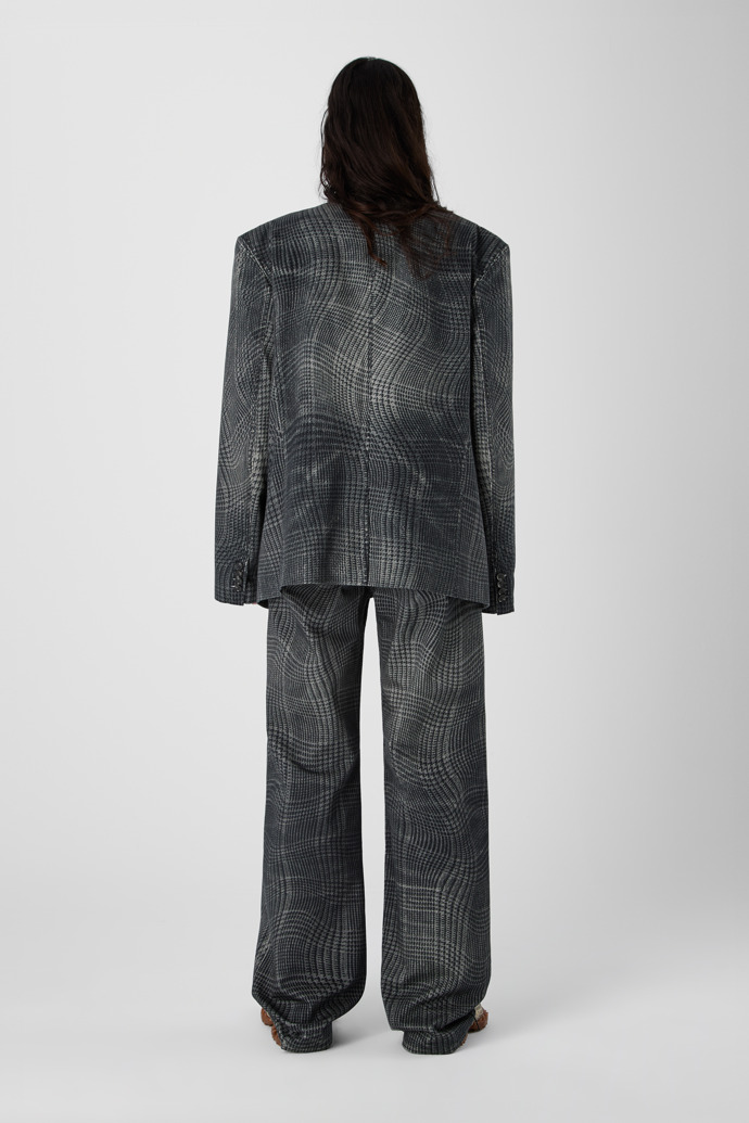 DISTORTED TARTAN PRINT DENIM BLAZER NEGRO