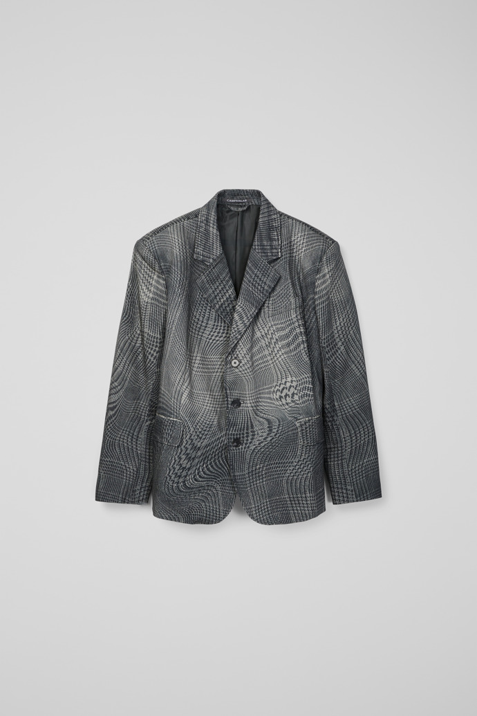 Side view of DISTORTED TARTAN PRINT DENIM BLAZER BLACK