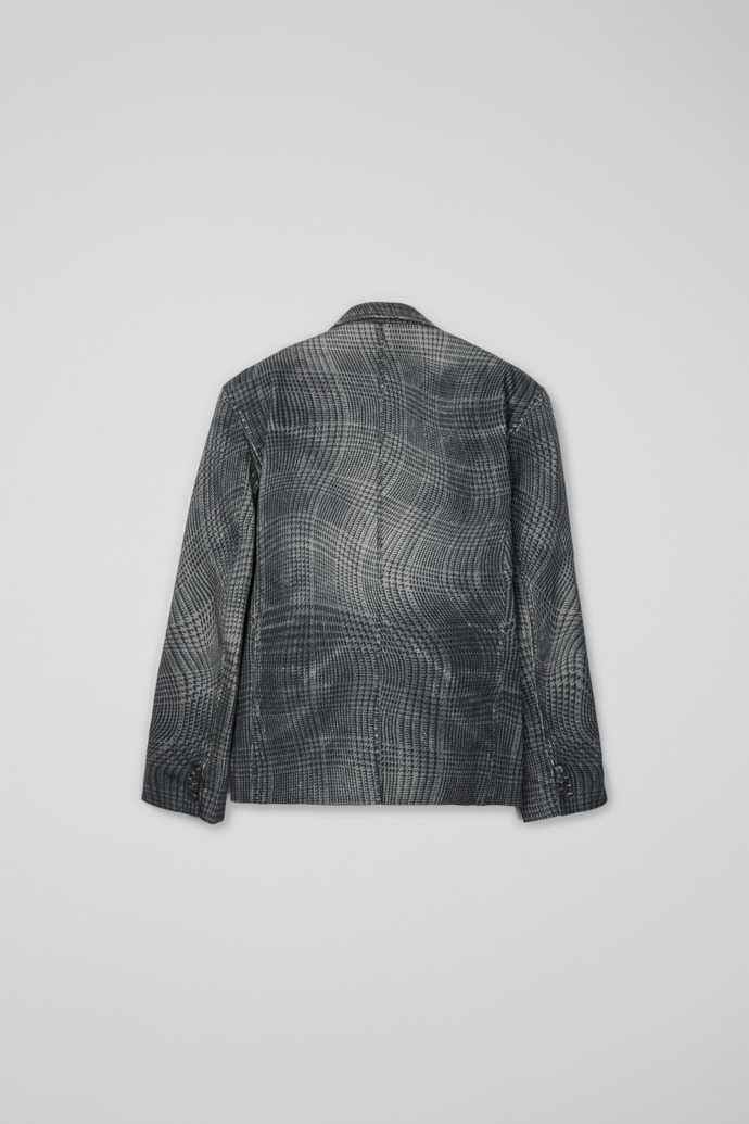 Back view of DISTORTED TARTAN PRINT DENIM BLAZER BLACK