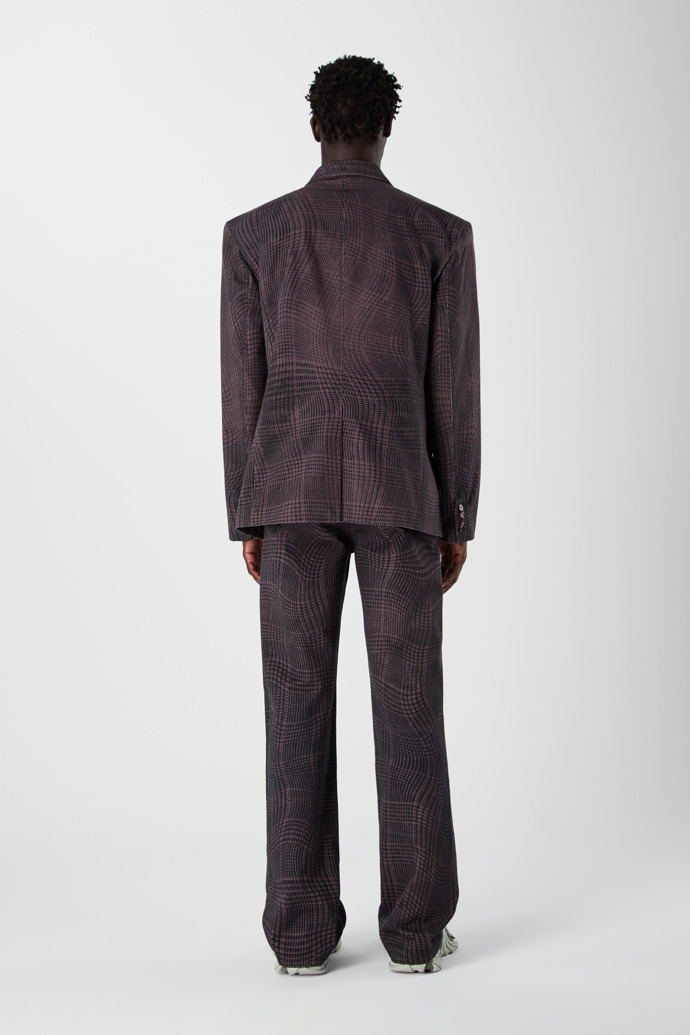 DISTORTED TARTAN PRINT DENIM BLAZER BURGUNDY