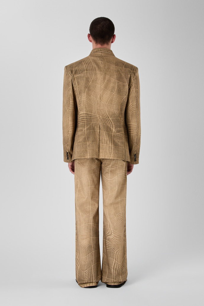 DISTORTED TARTAN PRINT DENIM BLAZER BROWN