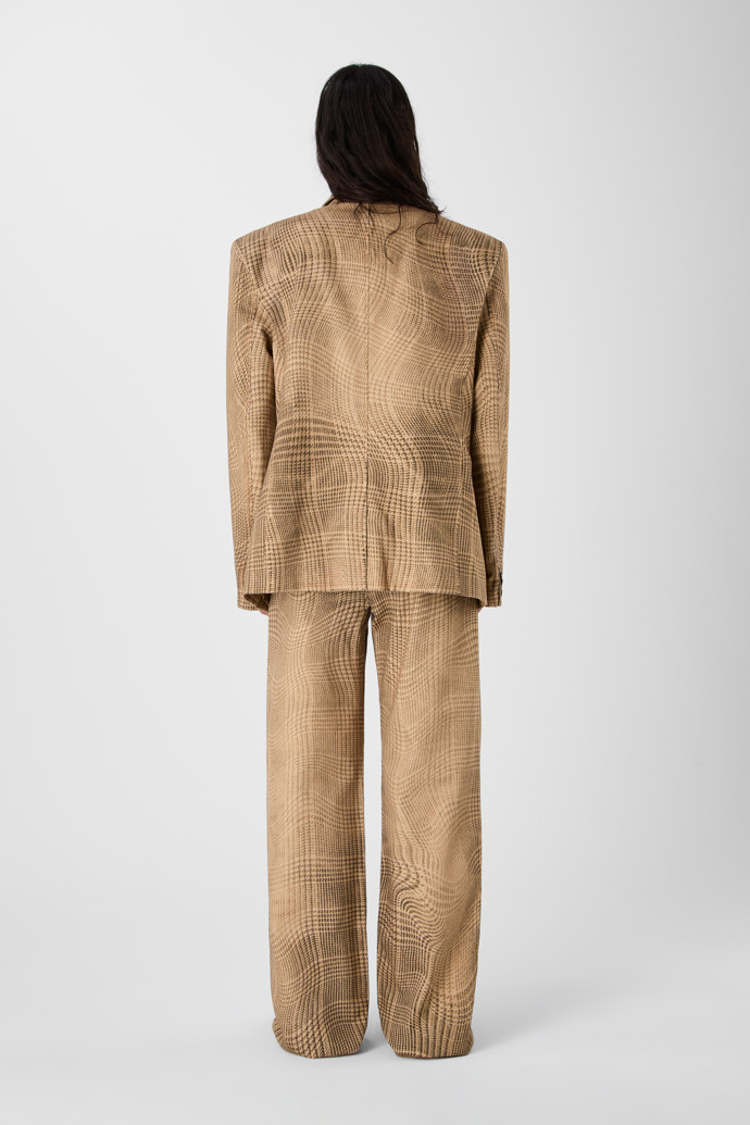 DISTORTED TARTAN PRINT DENIM BLAZER BROWN