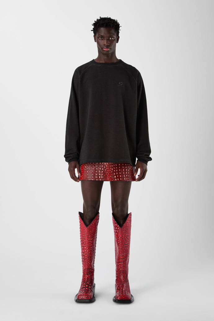 LEATHER MOTO MINI SKIRT Vermell