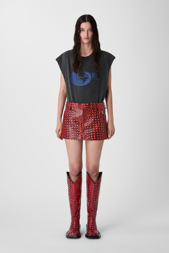 LEATHER MOTO MINI SKIRT Vermell