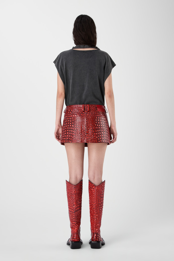 LEATHER MOTO MINI SKIRT Vermell