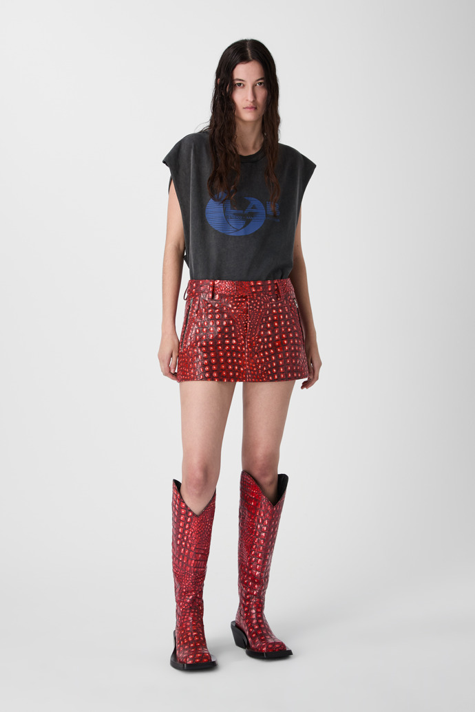 LEATHER MOTO MINI SKIRT Vermell