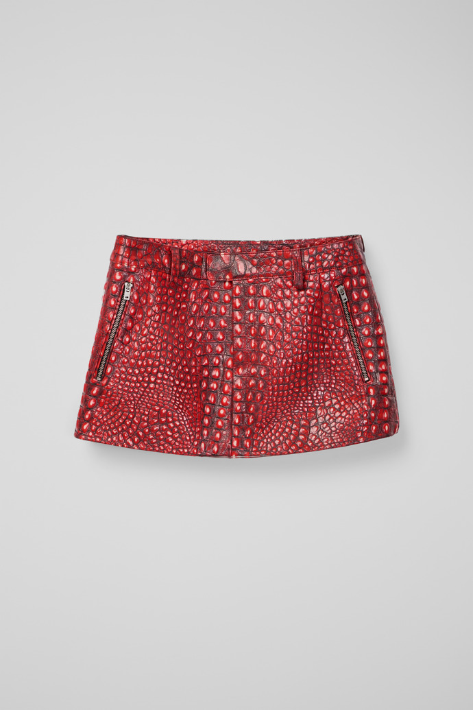 LEATHER MOTO MINI SKIRT Vermell
