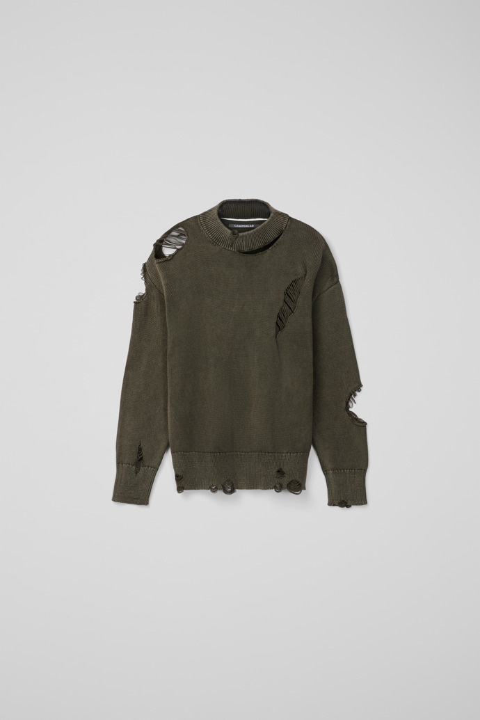 Side view of DISTRESSED KINT CUT-OUT CREWNECK FADED BLACK