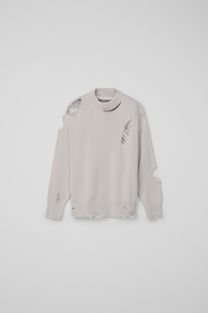 Side view of DISTRESSED KINT CUT-OUT CREWNECK LIGHT Gray
