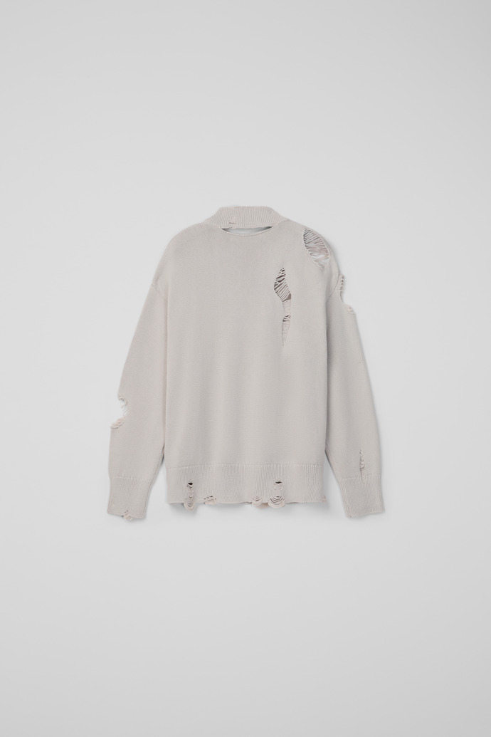 Back view of DISTRESSED KINT CUT-OUT CREWNECK LIGHT Gray