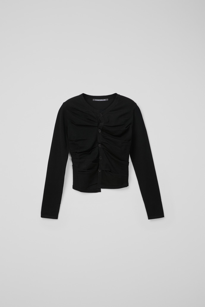 Side view of SLIM KNIT CARDIGAN BLACK