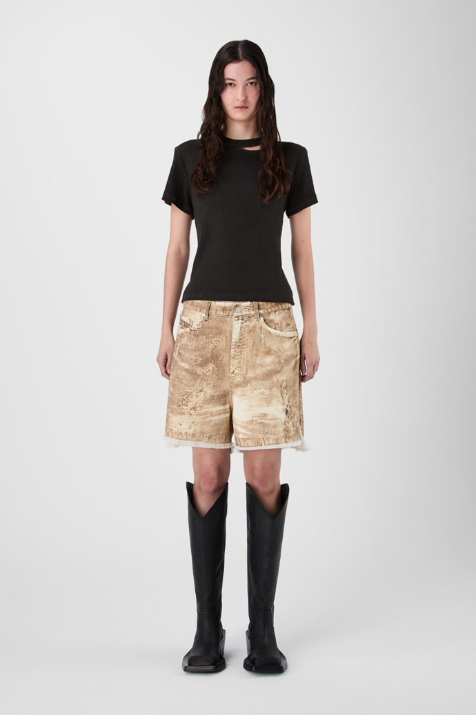 CUT-OUT RIBBED SLIM FIT T-SHIRT FADED BLACK