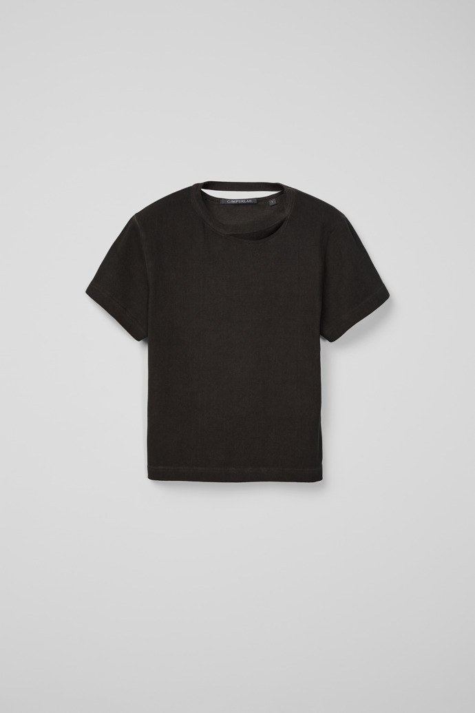 Side view of CUT-OUT RIBBED SLIM FIT T-SHIRT FADED BLACK